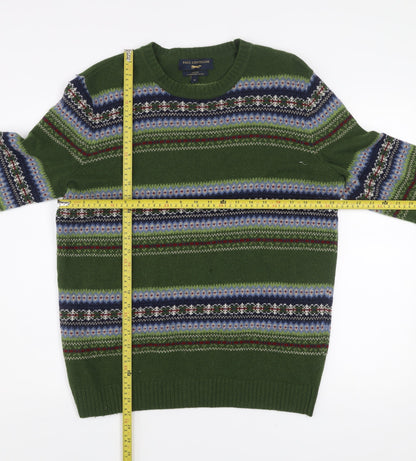 Paul Costelloe Men's Green Fair Isle Lambswool Blend Jumper M