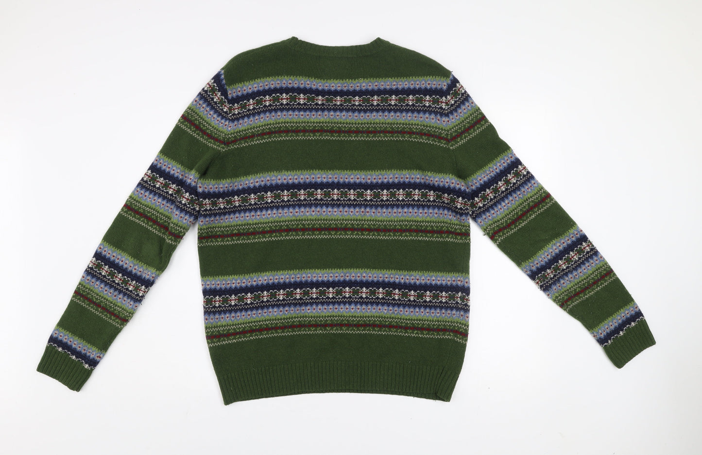 Paul Costelloe Men's Green Fair Isle Lambswool Blend Jumper M