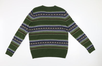 Paul Costelloe Men's Green Fair Isle Lambswool Blend Jumper M