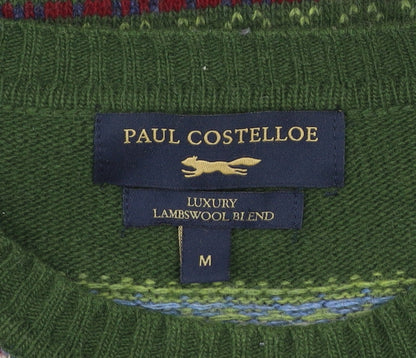 Paul Costelloe Men's Green Fair Isle Lambswool Blend Jumper M