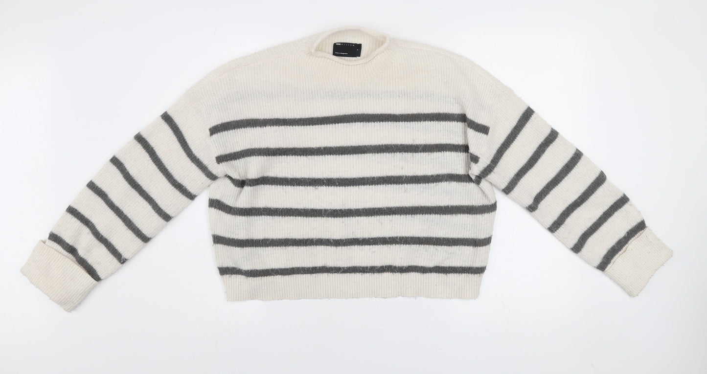 ASOS DESIGN Women’s White Grey Striped Pullover Jumper Size S Knit