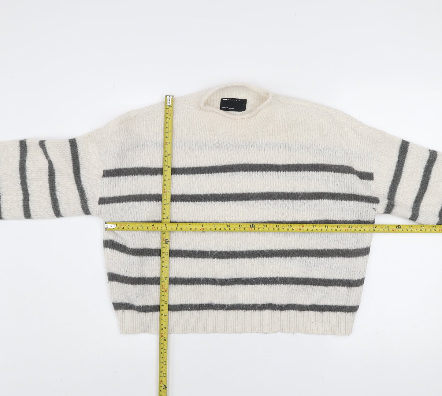 ASOS DESIGN Women’s White Grey Striped Pullover Jumper Size S Knit