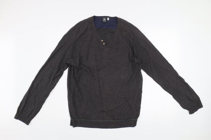 White Stuff Men’s Brown Linen Cotton Henley Jumper Size S