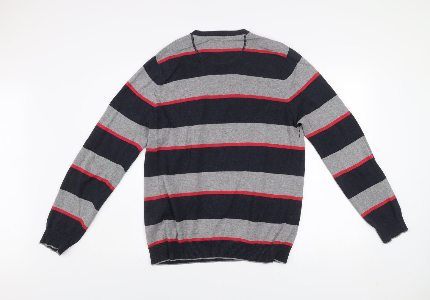 Atlantic Bay Men’s Multicoloured Cotton Striped V-Neck Jumper Small