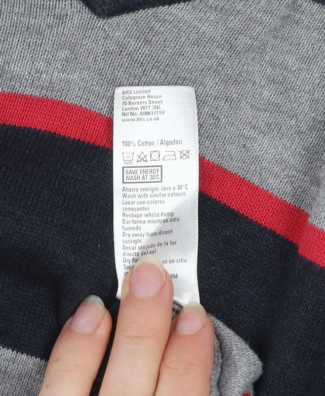 Atlantic Bay Men’s Multicoloured Cotton Striped V-Neck Jumper Small