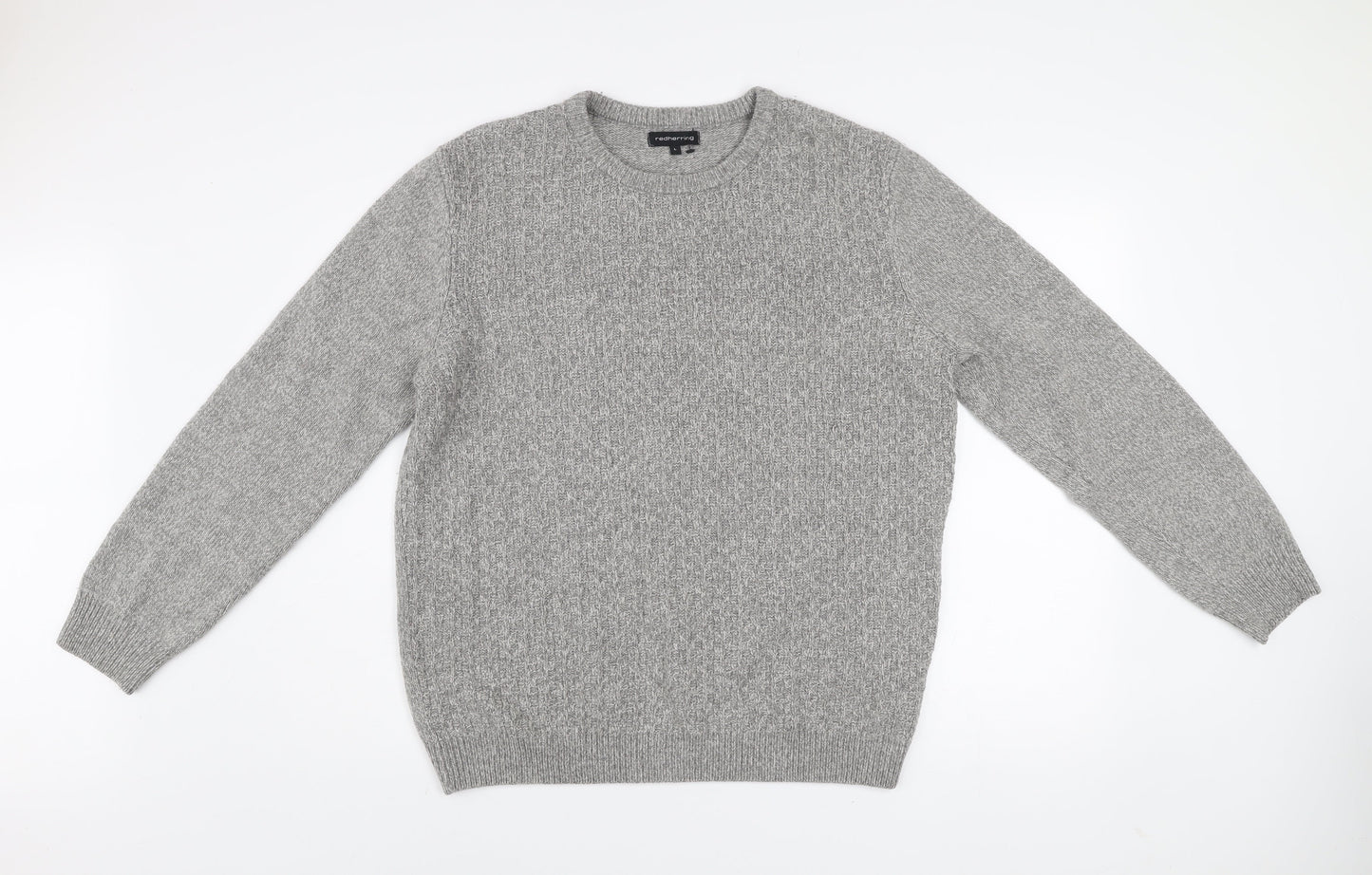 Red Herring Men’s Grey Knit Crew Neck Jumper Size L Wool Blend