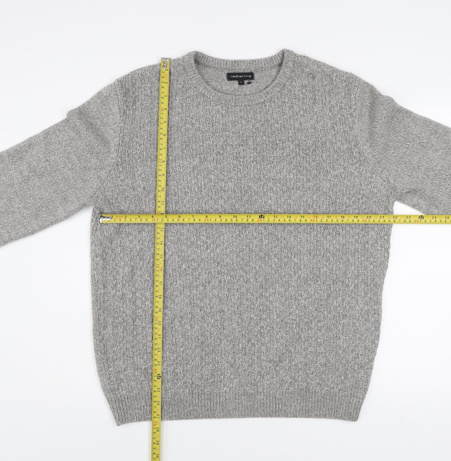 Red Herring Men’s Grey Knit Crew Neck Jumper Size L Wool Blend