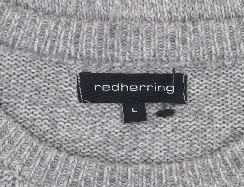 Red Herring Men’s Grey Knit Crew Neck Jumper Size L Wool Blend