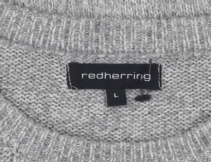 Red Herring Men’s Grey Knit Crew Neck Jumper Size L Wool Blend