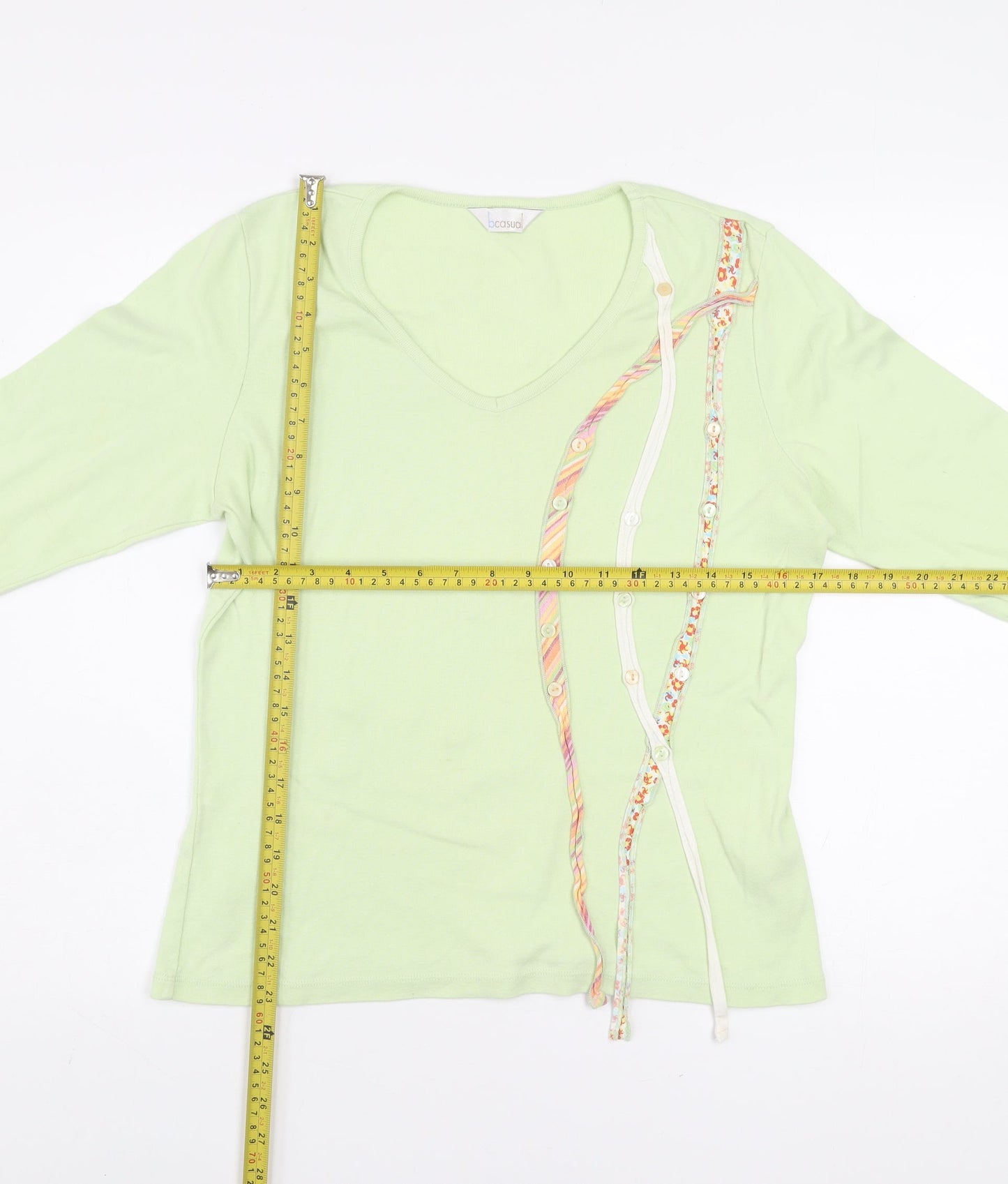 b casual Womens Green 3/4 Sleeve V-Neck Cotton T-Shirt Size 14