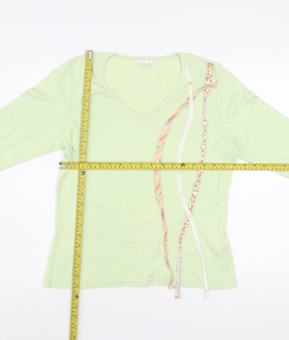 b casual Womens Green 3/4 Sleeve V-Neck Cotton T-Shirt Size 14