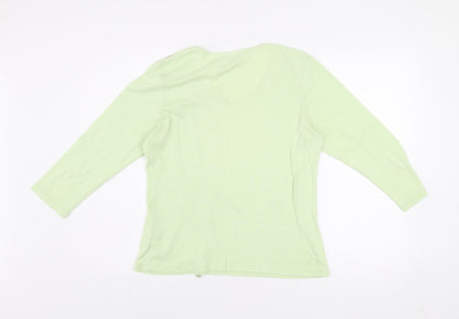 b casual Womens Green 3/4 Sleeve V-Neck Cotton T-Shirt Size 14