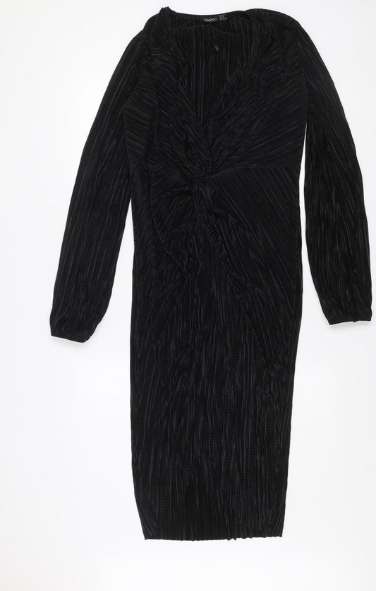 Boohoo Women’s Black Size 18 Bodycon Pleated Long Sleeve Dress