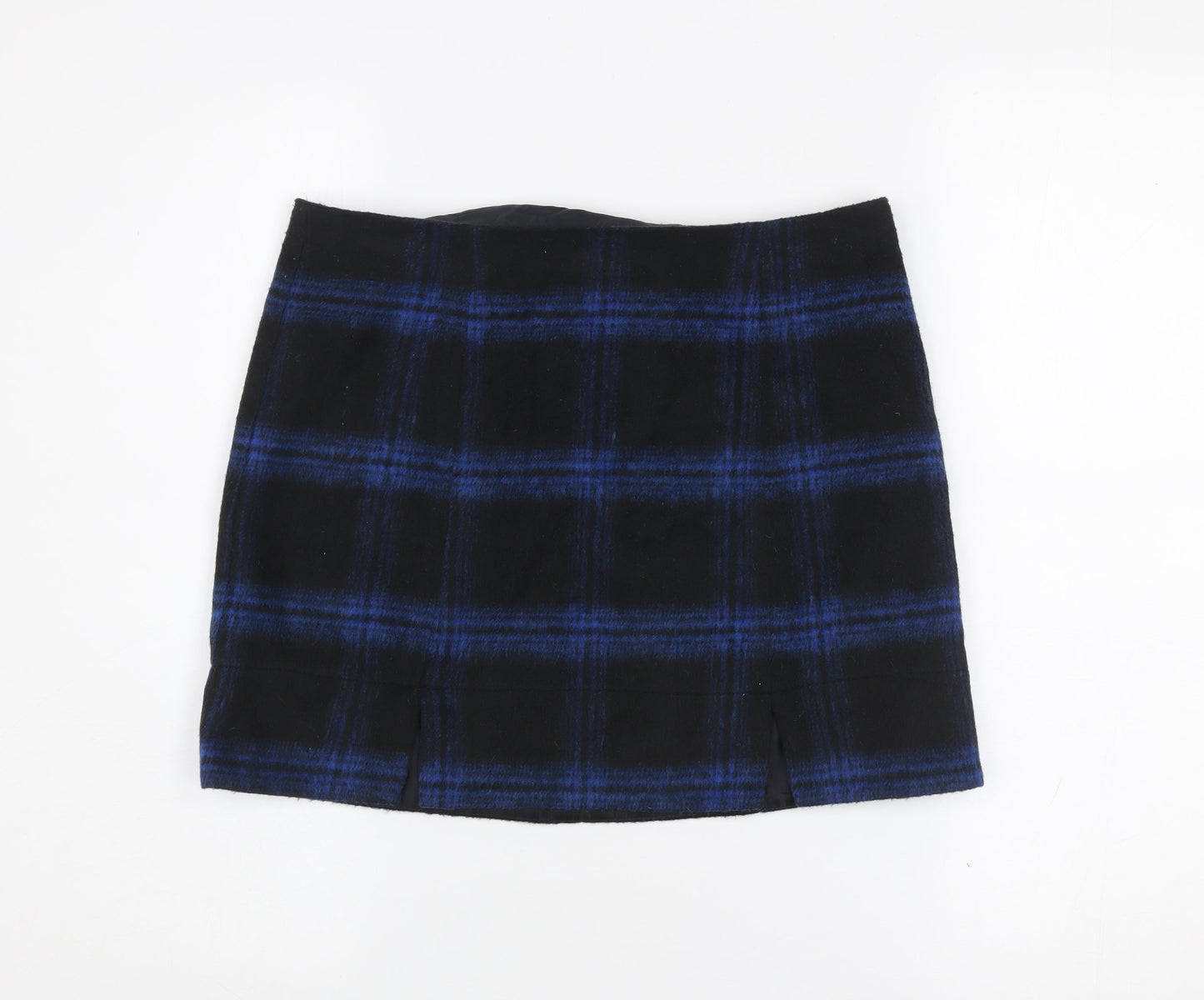 New Look Women’s Black Blue Plaid Wool Blend Mini Skirt Size 10