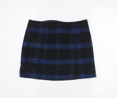 New Look Women’s Black Blue Plaid Wool Blend Mini Skirt Size 10