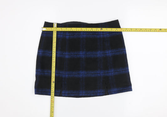 New Look Women’s Black Blue Plaid Wool Blend Mini Skirt Size 10