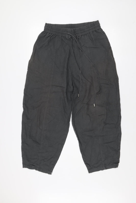 Womens UK Size S Zara Relaxed Fit Cropped Black Trousers