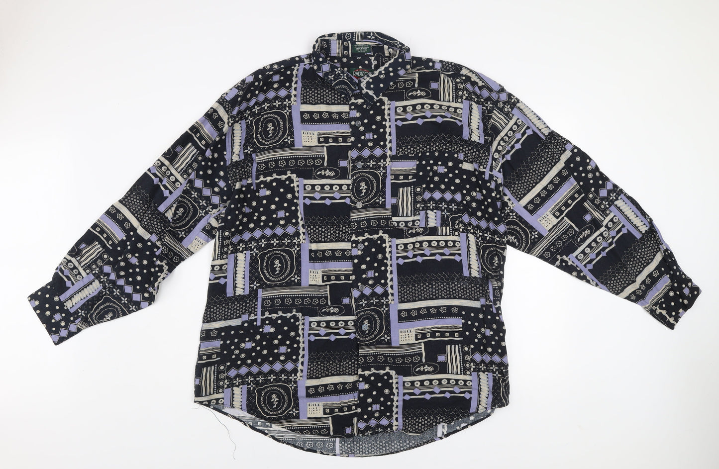 Radizion Men's Black Geometric 2XL Vintage Button-Up Casual Shirt