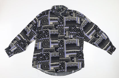 Radizion Men's Black Geometric 2XL Vintage Button-Up Casual Shirt
