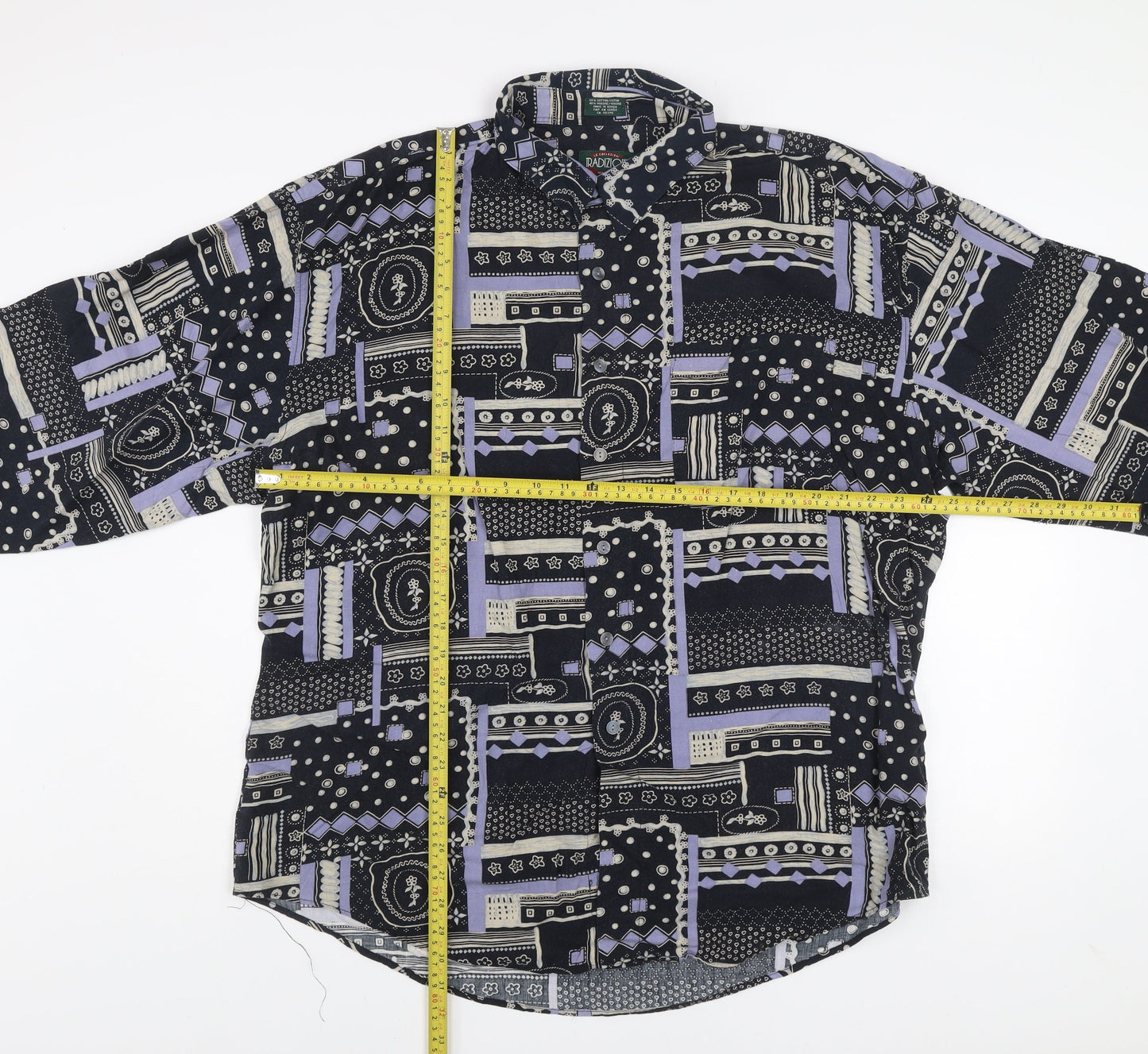 Radizion Men's Black Geometric 2XL Vintage Button-Up Casual Shirt