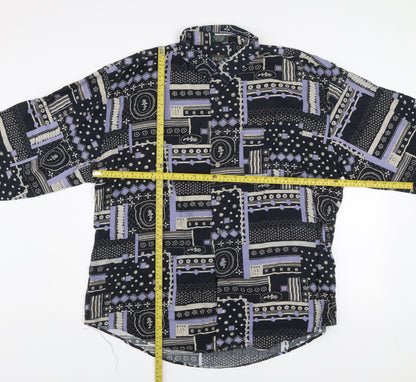Radizion Men's Black Geometric 2XL Vintage Button-Up Casual Shirt