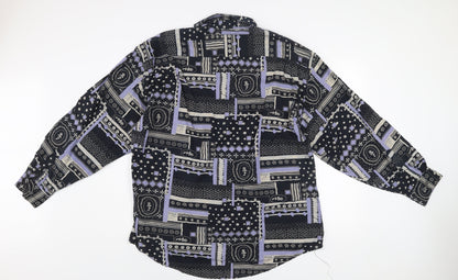 Radizion Men's Black Geometric 2XL Vintage Button-Up Casual Shirt