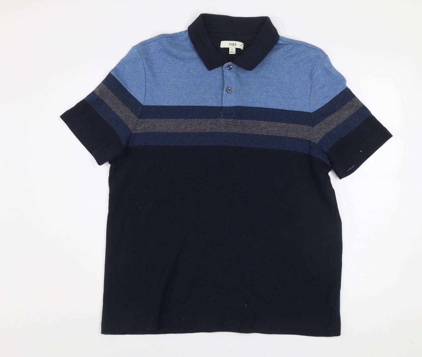 Marks and Spencer Men’s Blue Colourblock Cotton Polo Shirt XL