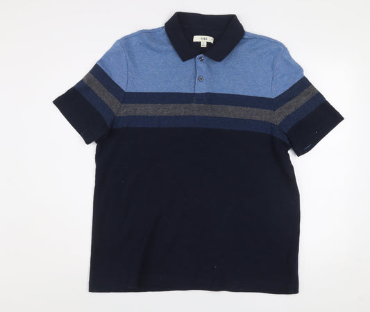 Marks and Spencer Men’s Blue Colourblock Cotton Polo Shirt XL