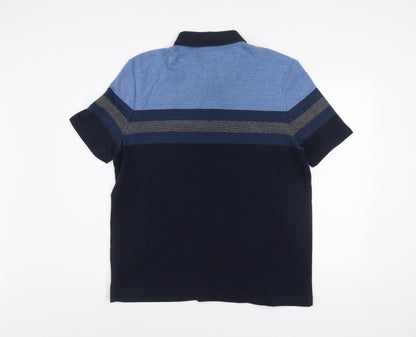 Marks and Spencer Men’s Blue Colourblock Cotton Polo Shirt XL