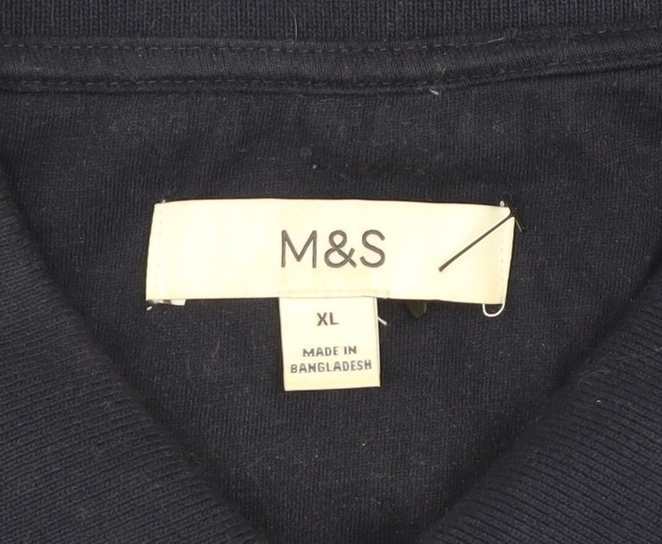 Marks and Spencer Men’s Blue Colourblock Cotton Polo Shirt XL