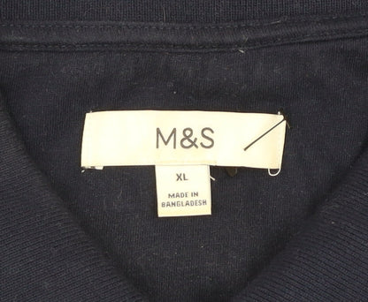 Marks and Spencer Men’s Blue Colourblock Cotton Polo Shirt XL