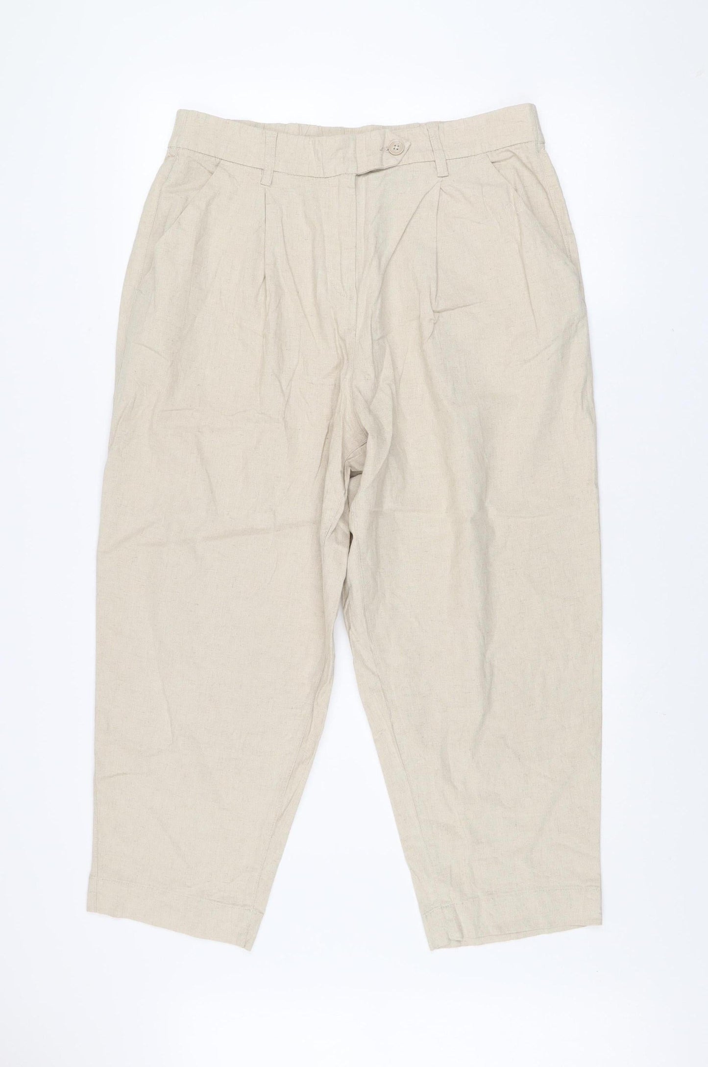 Next Petite Beige Linen Blend Pleated Trousers Women’s UK 16P