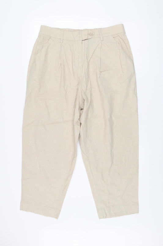 Next Petite Beige Linen Blend Pleated Trousers Women’s UK 16P