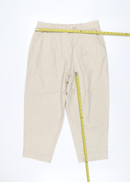 Next Petite Beige Linen Blend Pleated Trousers Women’s UK 16P