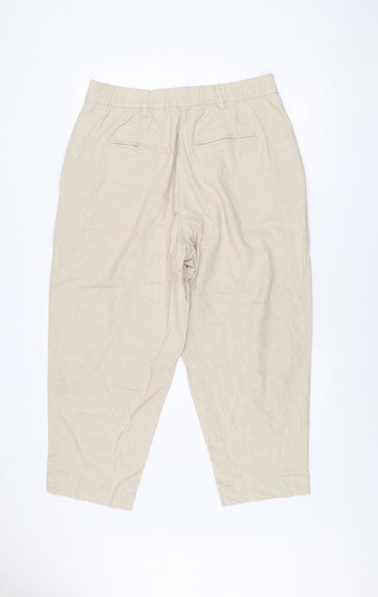 Next Petite Beige Linen Blend Pleated Trousers Women’s UK 16P