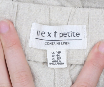 Next Petite Beige Linen Blend Pleated Trousers Women’s UK 16P