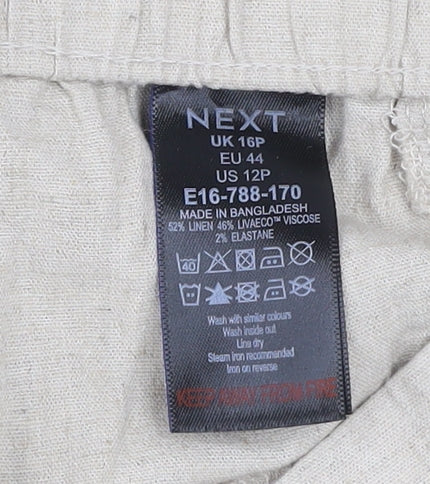 Next Petite Beige Linen Blend Pleated Trousers Women’s UK 16P