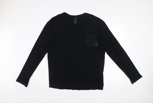 Next Men's Black Long Sleeve Crew Neck Cotton T-Shirt XL