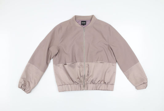 Missguided Women’s Beige Bomber Jacket Size 10 Zip Elastic Waist