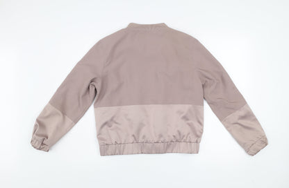 Missguided Women’s Beige Bomber Jacket Size 10 Zip Elastic Waist