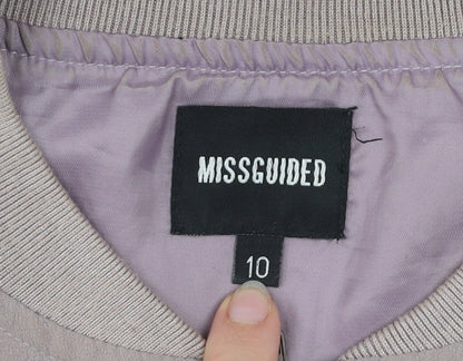 Missguided Women’s Beige Bomber Jacket Size 10 Zip Elastic Waist