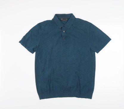 Marks and Spencer Men's Blue Cotton Rich Polo Shirt Size L