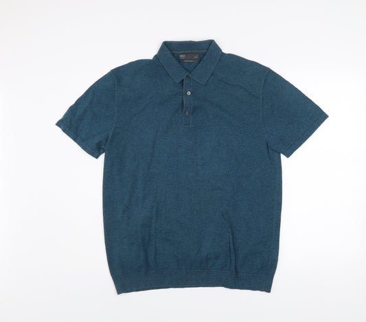 Marks and Spencer Men's Blue Cotton Rich Polo Shirt Size L