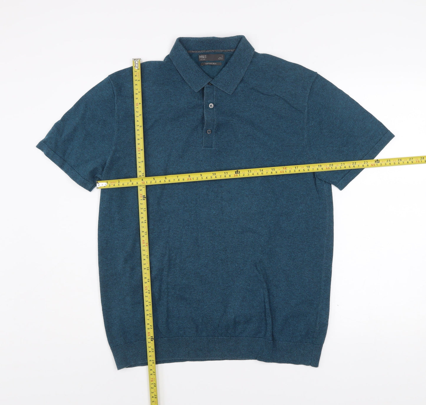 Marks and Spencer Men's Blue Cotton Rich Polo Shirt Size L