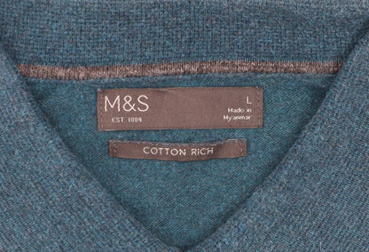 Marks and Spencer Men's Blue Cotton Rich Polo Shirt Size L