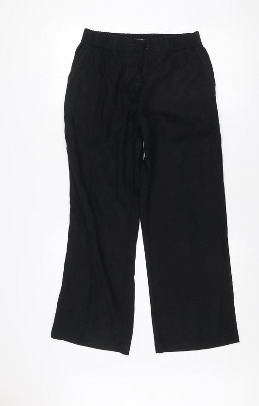 Next Women’s Black Linen Blend Wide-Leg Trousers Size 12
