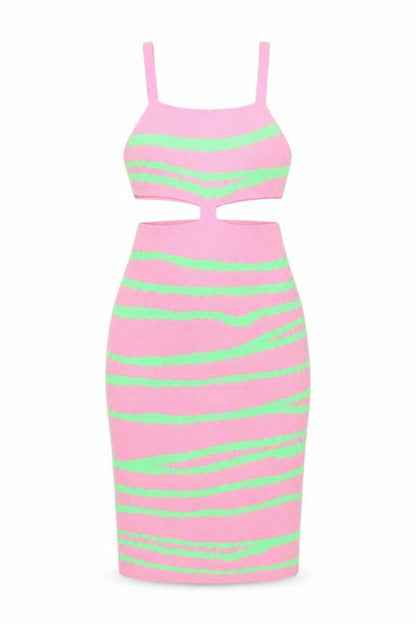 Front view of I SAW IT FIRST Women’s Pink Green Bodycon Knit Midi Dress XS
