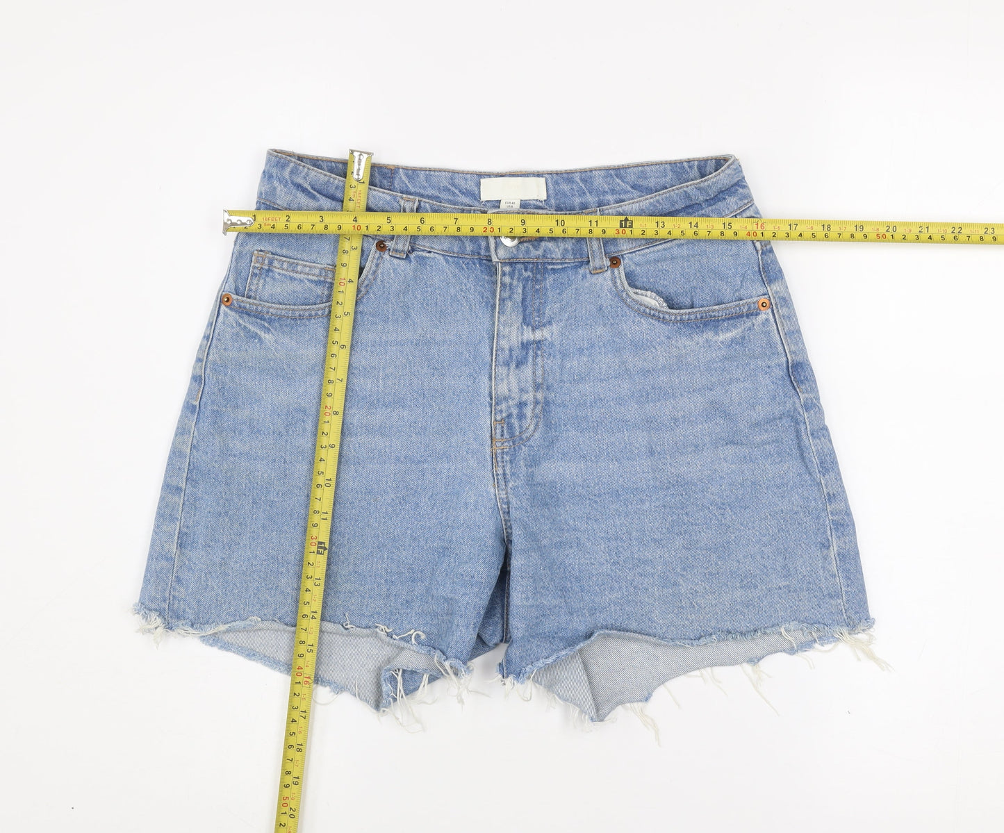 H&M Women Blue Denim Cut-Off Shorts Size 12 High Rise