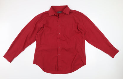 Greenwoods Essentials Men's Red Long Sleeve Button-Up Shirt 17.5in Classic Fit