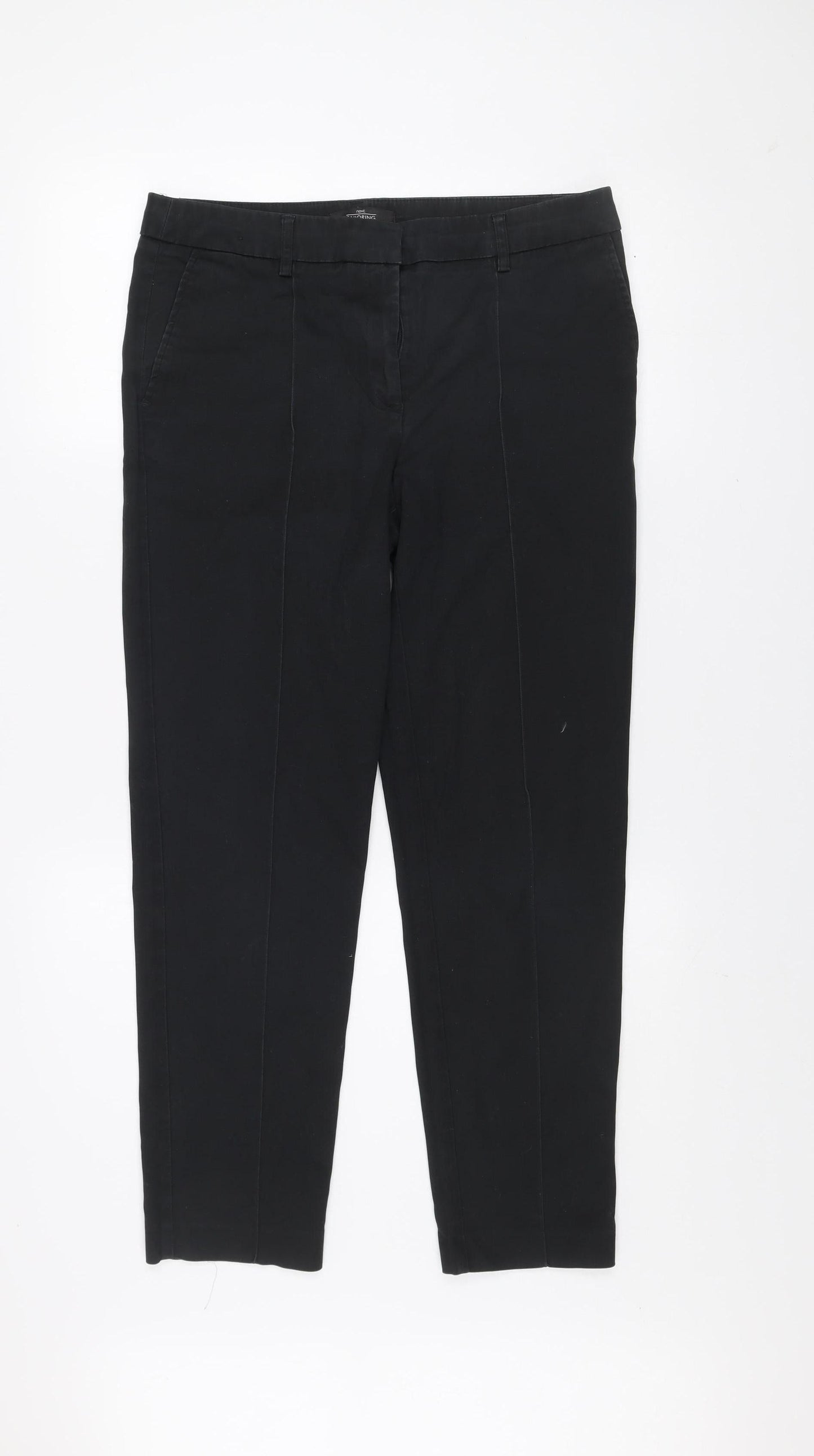 Next Women Black Slim Fit Tailored Cotton Trousers Size 12